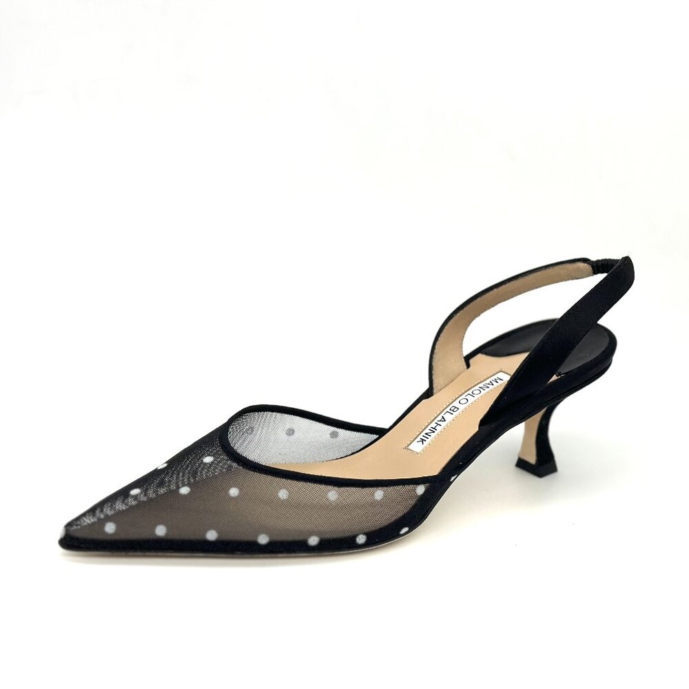Manolo Blahnik CAROLYNE Polka Dot Mesh Satin Slingback Pumps Sandals Heels - Picture 10 of 16